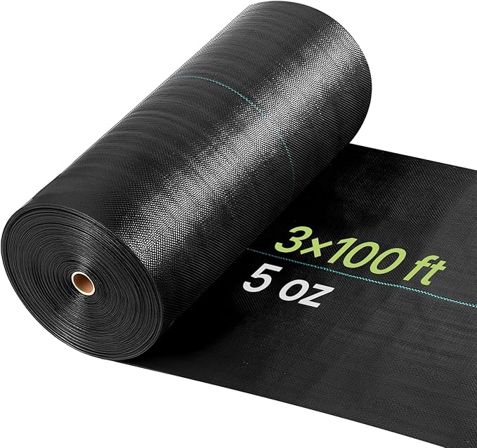 VEVOR 3x100FT 5oz Weed Barrier Fabric Heavy Duty, Landscape Fabric, Weed Blocker Fabric, Garden Weed Mat Lawn Fabric, Weed Control Fabric, Driveway Fabric, Ground Cover, Woven Landscape Cloth, Black