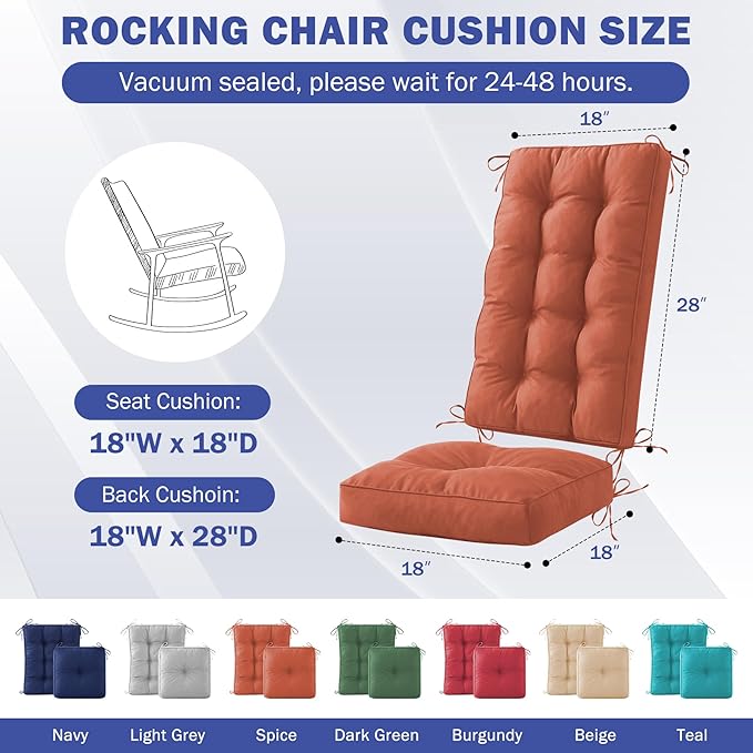 IPYNBAP Rocking Chair Cushion, Waterproof and Fade-Resistant Patio Chair Cushions, Tufted Chair Pads for Rocker Furniture, 18x18 Inch, Indoor/Outdoor Seat Cushions with Ties, Spice