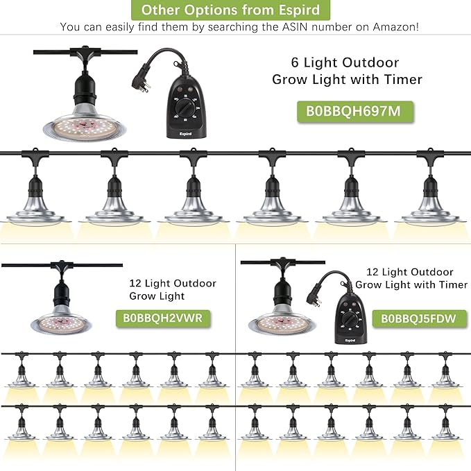 Espird Outdoor Grow Light, Greenhouse String Grow Light, Waterproof Plant Growing Lamps, UL Certified LED Grow Lights for Greenhouse Garden, 21.3FT Full Spectrum Grow Light for Veg Seedling Flower