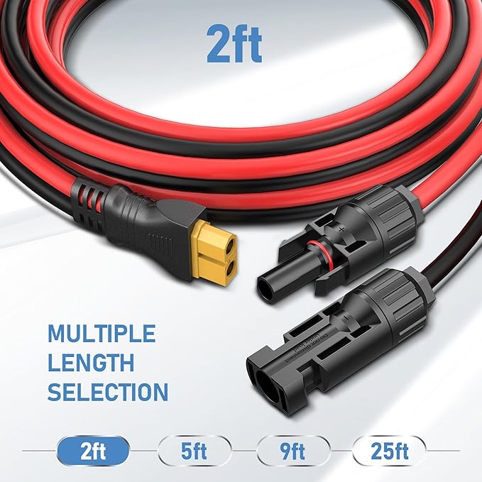 Solar Connector to XT60 Cable (10AWG 2ft), Solar to Injection Molding XT60 Adapter Extension Cord for Portable Power Station