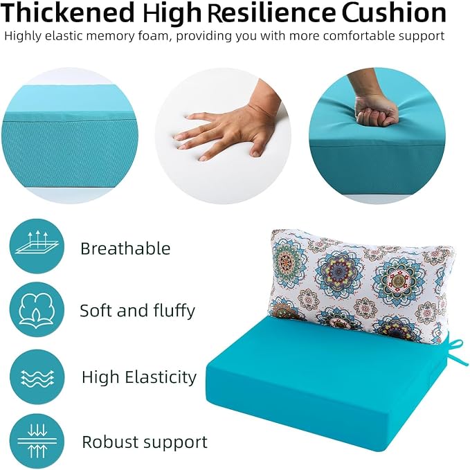 Outdoor Cushions for Patio Furniture, Outdoor Seat and Back Cushion, Waterproof Hampton Bay Deep Seat Replacement Couch Cushions for Lawn Garden, 28.5x28.5 Inch