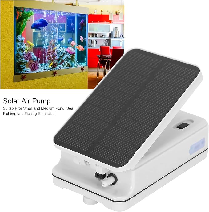 Solar Air Pond Pump, Portable Solar Fish Oxygen Pump, 2200mAh Large Capacity Battery Overcharge Protection Air Pump