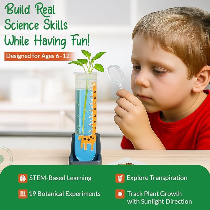 Plant Growing Science Kit for Kids - 19 Botany Experiments with Hydroponic Growing, Root Science & Transpiration - STEM Gardening Gift for Boys & Girls - Birthday Gift Ages 8, 9, 10, 11, 12