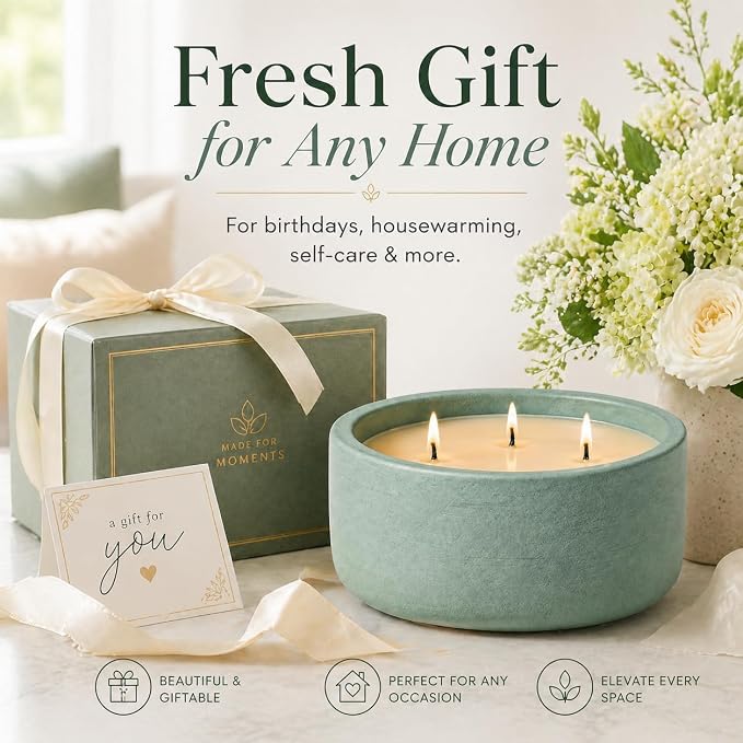 20oz Large Scented Candle Outdoor - Citronella & Bergamot, 3 Wick Non Toxic Soy Scented Candles Indoor, Green Decorative Ceramic Jar Candle for Women, Men, Patio, Home, Bedroom, Bathroom, Living Room