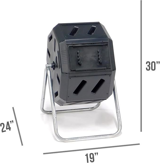 FCMP Outdoor IM2000 Tumbling Composter Canadian-Made, 100% Recycled Resin - Outdoor Rotating Compost Tumbler Bin for Garden, Kitchen, and Yard Waste, Black (22 Gallon)