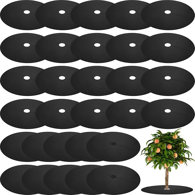 Macarrie 30 Pieces Weed Barrier Mats Non Woven Tree Mulch Ring Thickened Tree Protectors Mat Black Mulch Reusable Rings Landscaping Plant Cover Round Anti Grass Gardening Fabric Cover(32.2 Inch)