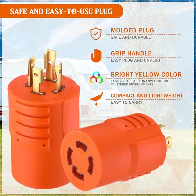 Kanayu NEMA L14-20P to L14-30R 20Amp to 30Amp Generator Adapter4 Prong Locking Generator 20Amp Male Plug to 30Amp Female Receptacle Adapter(Orange)