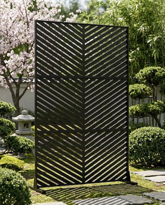 72" h × 47" w Outdoor Privacy Screen, Laser Cut Metal Garden Divider Panel with Tropical Leaf Design, Freestanding Weatherproof Privacy Fence for Patio Deck Backyard Balcony