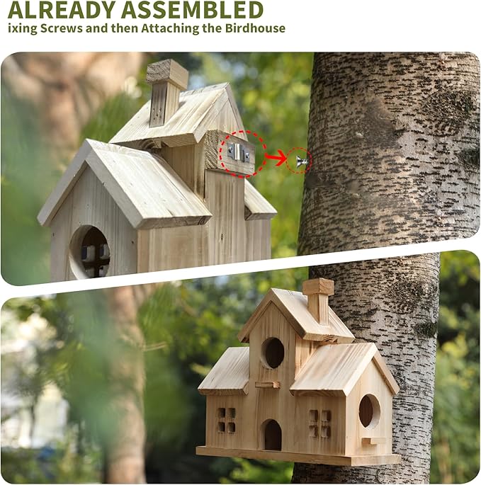 Bird House,Large Bird Houses for Outside,Hummingbird House,Bluebird Finch Wooden Hanging Birdhouse for Garden Wooden