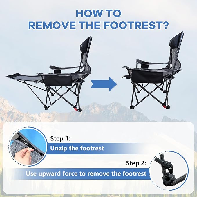 Reclining Camping Chair 4 Position with Foot Rest Comfortable for Adults 265Ibs Folding Lounger Mesh Beach Chair with Cooler Bag and Cup Holder for Outdoor Patio