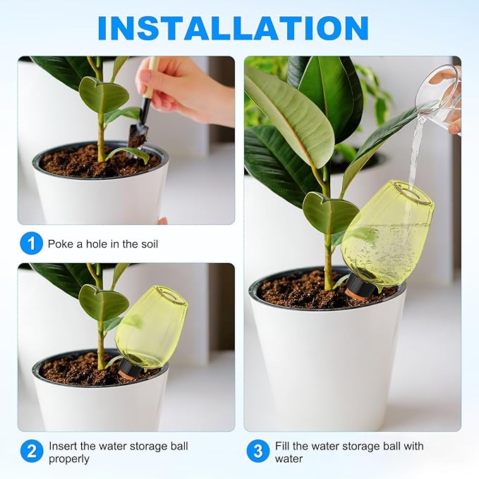 M METERXITY 3-Pack Plant Self Watering Globes, 5.1 oz Plastic Rose Water Bulbs Top Fill for Indoor/Outdoor Plants, Self Watering Spikes Slow Release Terracotta [Yellow]