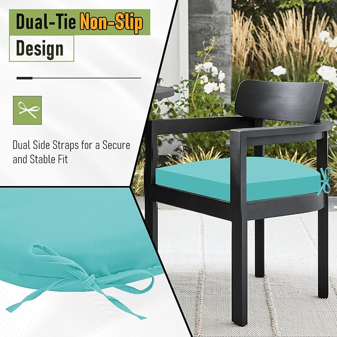 Basic Beyond Outdoor Chair Cushions Set of 4, Outdoor Cushions for Patio Furniture, Water Resistant Patio Chair Cushions with 2 Ties, 17x16x2, Teal