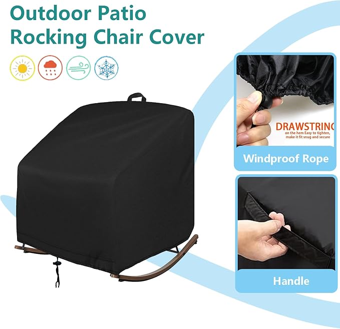 Outdoor Patio Egg Rocking Chair Cover Waterproof, Outdoor Egg Chair Cover for Oversize Rocking Chair and Rattan Wicker Papasan, 39"W x 43"D x 32"H