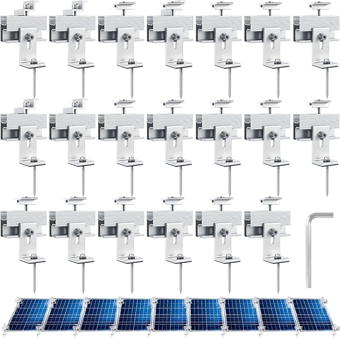 20 Pcs Solar Panel Mounting Brackets Kit for 1-9 Pieces Adjustable Aluminum Alloy Mounting Stand Support Photovoltaic Flat Pitched Roof Bracket for Slate, Tile, Cement, Wooden, Tin Roof