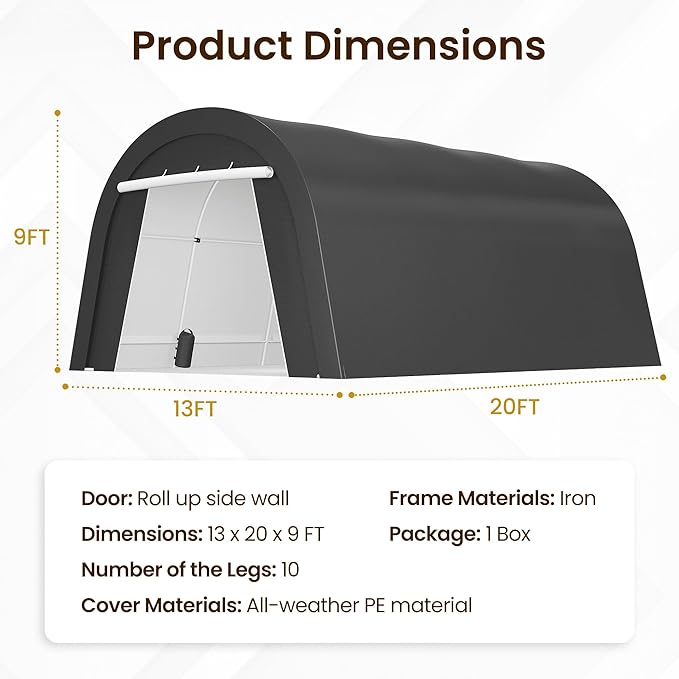 FansaFurn Heavy Duty Carport with 4 Cloth Bags, All-Weather Car Canopy with 2 Roll-up Doors, Portable Garage Storage Shelter Shed for Cars, Truck, or Garden Tools, 13' x 20'