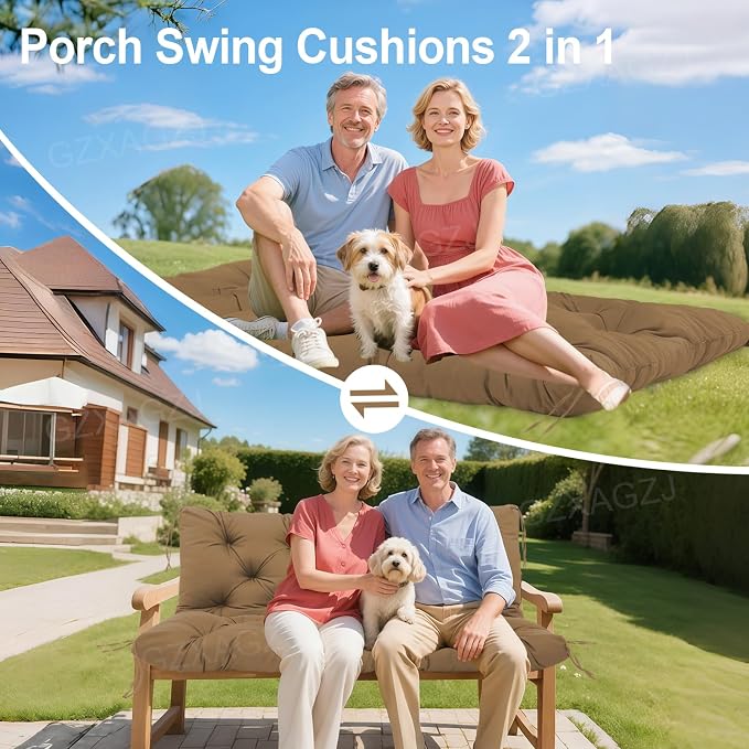 Porch Swing Cushions Outdoor 40x40 inch Waterproof Extra Thick 5" Swing Cushions Replacement with Backrest and Ties for Outdoor Furniture Porch Patio Garden Lawn (Coffee)