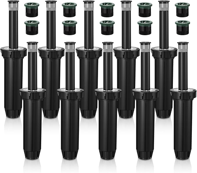 10 Pack Pop up Sprinkler Heads Compatible with 1800 Series, 4 Inch Underground Spray Head with 5 Replacement Nozzles, 0-360° Adjustable Sprinkler Head for Lawn Yard Garden Planter Bed