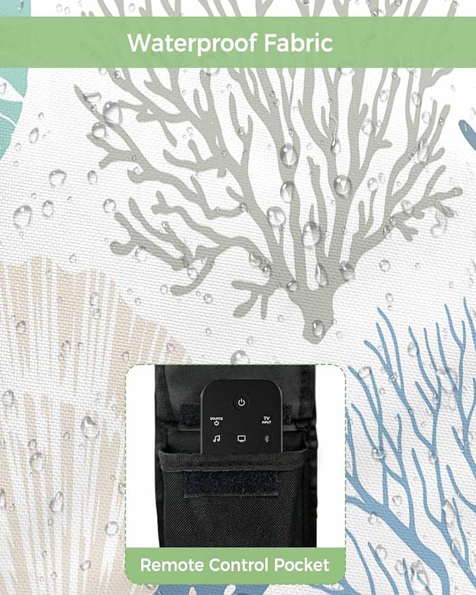 Coastal Outdoor TV Cover 52-55 Inches - Weatherproof & Waterproof, Summer Beach Blue Teal Coral Enclosure with Remote Control Pocket, Nautical Starfish Screen Protectors