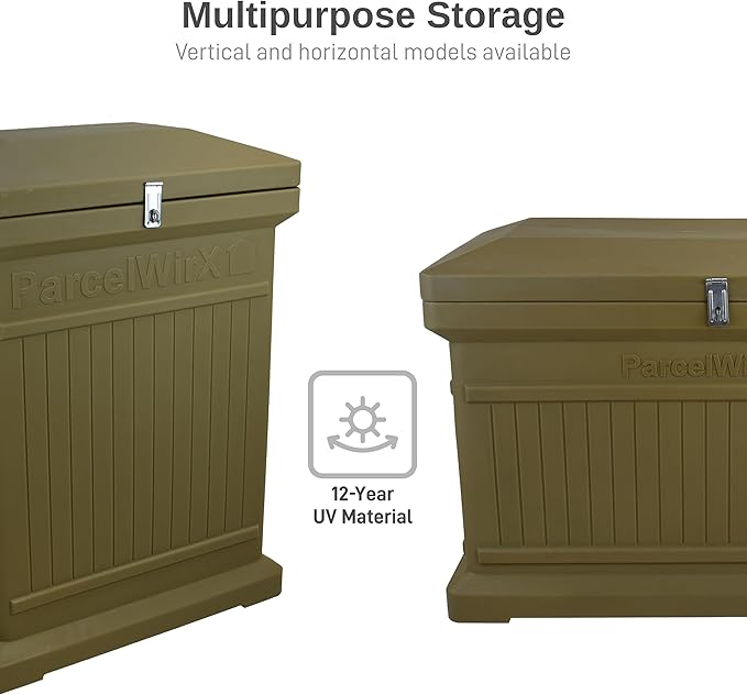 RTS Home Accents ParcelWirx Premium Horizontal Storage Cabinet/Lockable Package Delivery Box with Hinged Lid, Oak