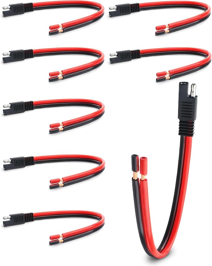 8 Pack 10AWG SAE Connector Extension Cable, 1FT 2 Pin Quick Disconnect Wire Harness, SAE Single Plug for Solar Panel Motorcycle RV Tractor Car Battery Charger