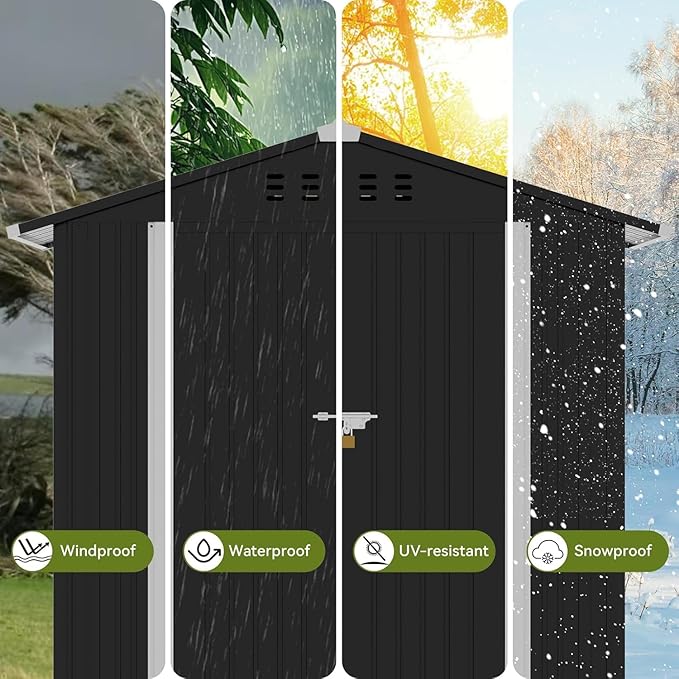 COMHOMA Shed Outdoor Storage Shed Metal,Lockable Doors Tool Sheds with Sloping Roof,Steel Garden Shed with Air Vent for Backyard,Patio,Lawn,Poolside (Grey, 6'x4')