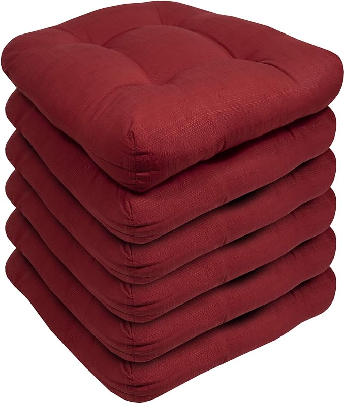 Sweet Home Collection Patio Cushions Outdoor Chair Pads Premium Comfortable Thick Fiber Fill Tufted 19" x 19" Seat Cover, 6 Pack, Red