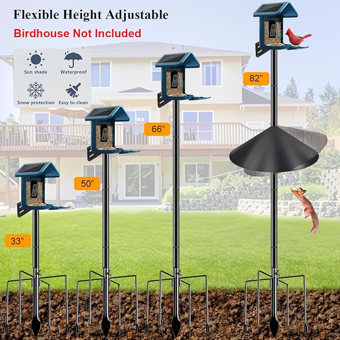Smart Bird Feeder Pole Stand with Proof Squirrel Baffle - 82" Bird House Pole Mount Kit, Heavy Duty Feeding Station for Outdoor Backyard Bird Houses/Cameras