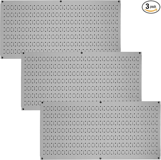 Wall Control Pegboard Value Pack - (3) Pack of Wall Control 16-Inch Tall x 32-Inch Wide Horizontal Metal Wallboards for Easy to Install Home & Garage Tool Storage Organization (Grey Pegboard)