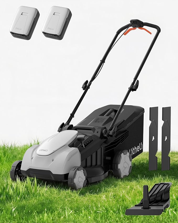 Litheli 40V 18" Cordless Lawn Mower, Brushless Motor, Electric Mower Battery Powered(2 x 5.0Ah Batteries), 2-in-1 Mulching & Bagging, for Small to Medium Yards