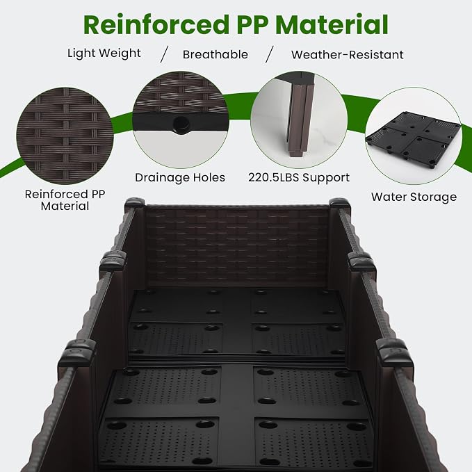 3Pcs Plastic Raised Garden Bed,46.8"×15.6"×14.4" Elevated Wicker Planter Box with Self-Watering System, Plants Garden Boxes with Legs for Growing Fresh Vegetables,Fruit,Flowers and Herbs