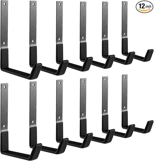 Heavy Duty Steel Hooks - Garage & Garden Tool Organizer, Wall Mount Hooks, Hose Hanger (12, Large)