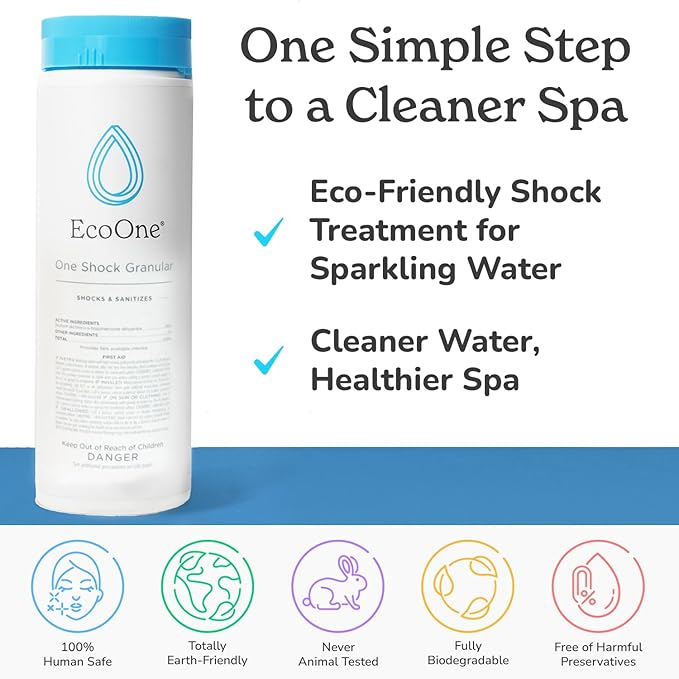 One Shock Granular by EcoOne | Self-Dissolving Hot Tub Shock Treatment Chlorine Granules | Daily or Weekly Spa Shock & Sanitation | Sodium Dichloro-Triazinetrione Dihydrate (55% Chlorine), 2 Lb