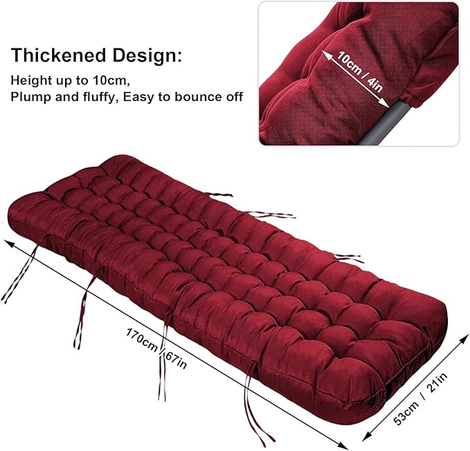 ERWUDEling Patio Lounge Chair Cushion, Waterproof Lounge Chair Cushion, Thickened 67 x 19 x 4 Inch Zero Gravity Chair Cushion for Outdoor Indoor Furniture, Home and Office, Wine red (Only Cushion)