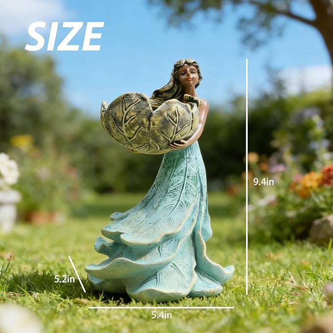Resin Fairy Statue Bird Feeder 9.4 Inch Tall for Garden Decor, Doubles as a Decorative Birdbath or Water Feature, Ideal for Fairy Gardens, Cottagecore Themes & Porch Decor