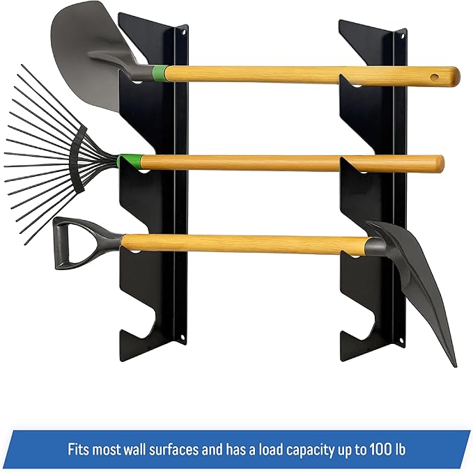 A.A Garage Tool Organizer Wall Mount, Shed Organization Racks, Garden Tool Organizer for Shovels and Rakes, Solid Steel - Holds 100 lbs (1 Set)