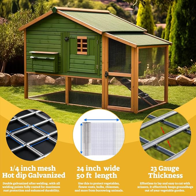 HORCH Hardware Cloth 1/4 inch 24 x 50 ft 23-Gauge, Hot-dip Galvanized After Welding, Wire Mesh Roll, Chicken Wire Fencing, Wire Fence Roll, Tree Guard, Mesh & Wire Cloth, Rat Wire, Gopher Mesh