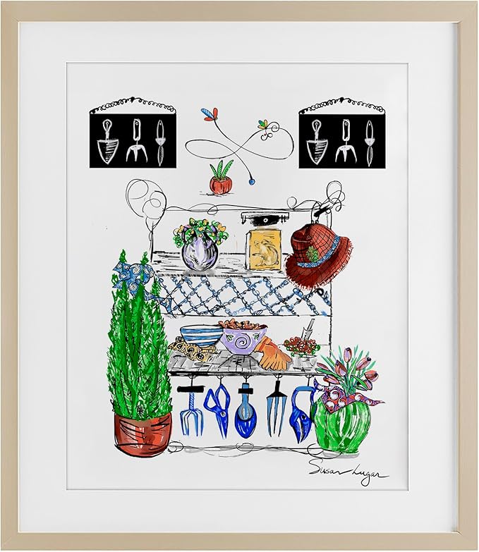 Stupell Industries Spring Gardening Potting Shed Birch Framed Print Under Glass design by Susan Lugar, 21 x 17