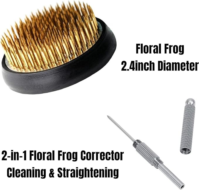 Japanese Ikebana Kit Floral Frog Japanese Flower Arranging Supplies Flower Container with Needle Straightening Tool & Kenzan - 2.4inch Flower Frog, Bowl Vase (Black Peacock)
