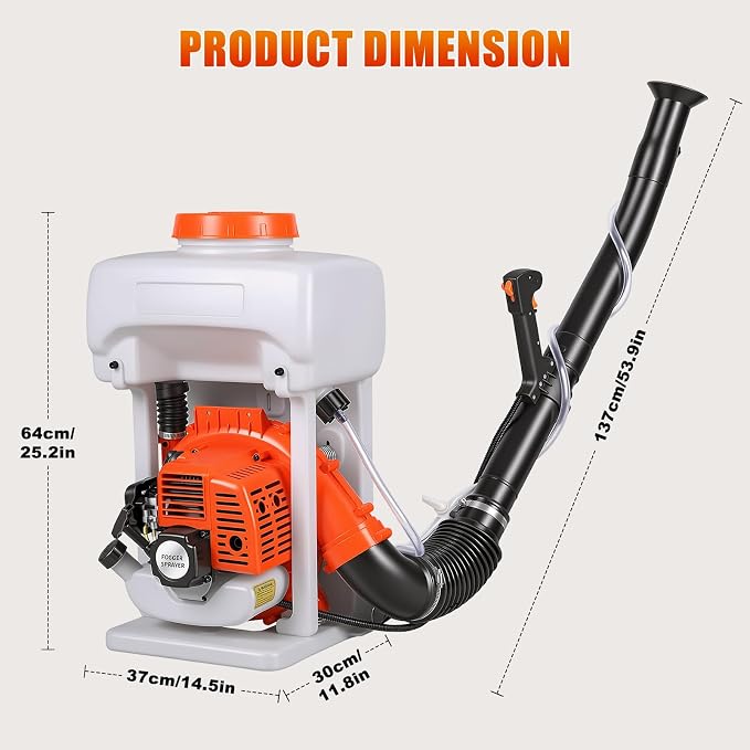 Gas Powered Backpack Fogger, 43cc 2-Stroke Engine Garden Sprayer, 3.7 Gallon Tank Insect Control Cold Mist Duster for Agricultural Lawn and Farm Use, 32ft Spray Range Red