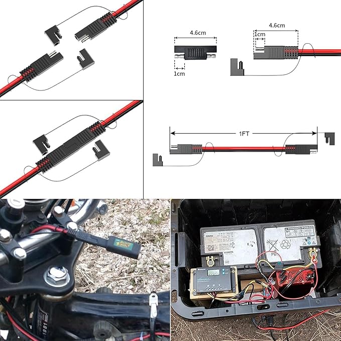 ELFCULB 12AWG 1FT SAE Extension Cable to Quick Disconnect Wire Harness Connector Plug for Automotive RV Battery Solar Panel (2 Pieces)