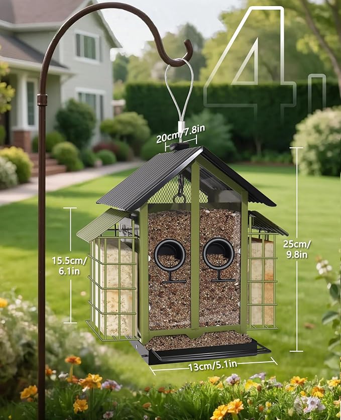 Weatherproof Bird Feeders for Outdoors - 4Lbs Large Metal Suet Feeder for Cardinal Finch, Garden Decor (Ordinary Green)