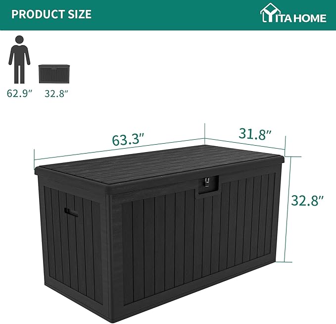 YITAHOME 230 Gallon Large Deck Box with Divider & Side Handles, Outdoor Double-Wall Storage for Patio Furniture Cushions, Garden Pool Accessories, Water Resistant & Lockable