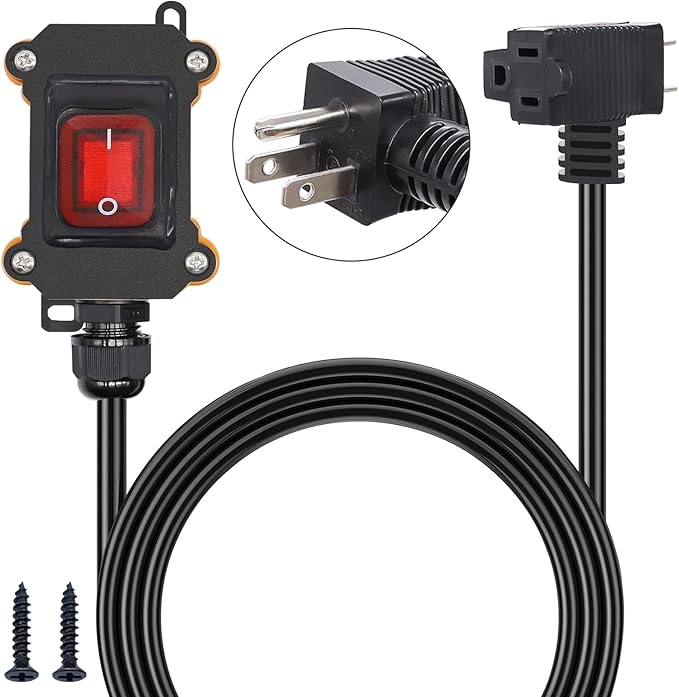 TWTADE IP67 Waterproof Inline Cord Switch with 4ft 18AWG Cable Piggyback Plug(3-Pronged), Extension Cord with Switch On/Off, Outdoor Power Switch with Red Light Rocker Button 20A/125V 16A/250V AC