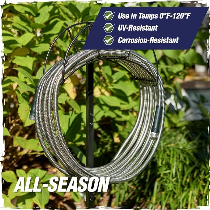 RUGGED RHINO Metal Garden Hose with Spray Nozzle, 75FT, 304 Stainless Steel, 750 PSI Burst Strength, Heavy Duty Flexible Water Hose, Kink Resistant, Leakproof for Yard, Lawn and Outdoor Use, Green