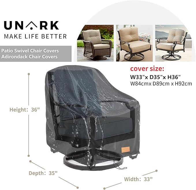 Swivel Patio Chair Cover 4 Pack, 600D Waterproof Heavy Duty Outdoor Chair Cover, Patio Furniture Covers, Outdoor Furniture Covers Waterproof, 33 W x 35 D x 36 H inches Black