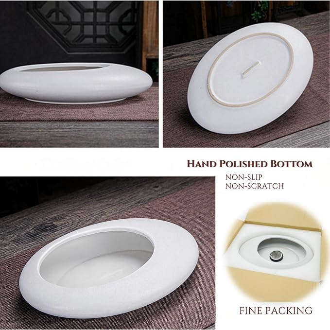 Ikebana Bowl Kit - Ikebana Vase (Japanese Flower Bowl Vase) with 1.8'' Floral Frog, Ikebana Set for Japanese Flower Arrangement (White, 1.8'' Floral Frog Included)