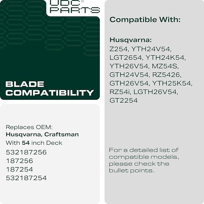 UDC Parts 532187256 Mower Blades Replacement for Z254 Husqvarna 54 inch RZ5426 YTH26V54 LGT2654 MZ54S RZ5424 YTH2454 187256 532 18 72-56 Craftsman Poulan / 3 Pack High Lift
