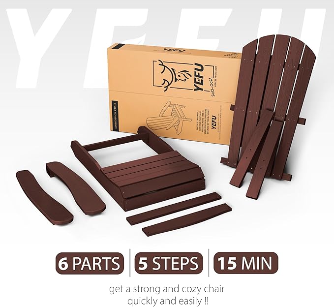 YEFU Adirondack Chairs Set of 2: Outdoor Chair HIPS Plastic Adirondack Chairs - Patio Chairs with Wood Texture - Lawn Fire Pit Deck Porch Garden Chairs for Adults(Coffee)