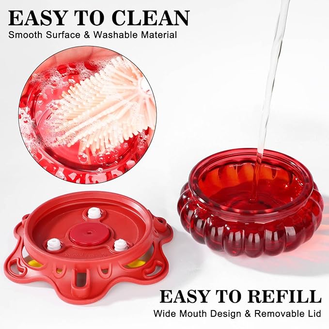 Fchstaer Set of 2 Glass Hummingbird Feeders for Outdoors Hanging with 3 Bee Guard Feeding Ports, 3.4OZ Handheld Humming Birds Feeders for Outside, Gifts for Women Mom, Red