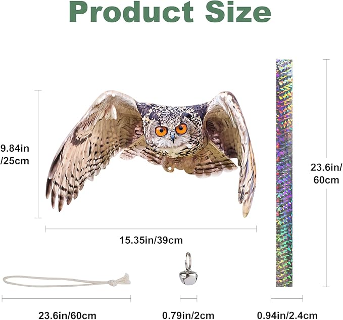 Plastic Owls to Scare Pigeon Away from Balcony, 2PCS Flat Fake Owl to Keep Woodpecker Away for House with Reflective Tape, Garden Owls, Squirrel Pigeon Scare Devices, Hanging Owl Decor for Outside